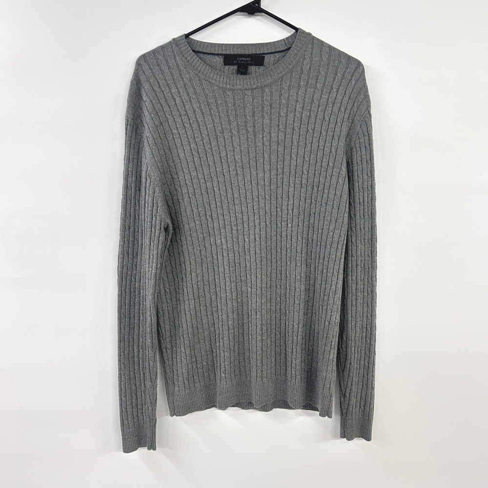 Silk Cashmere Blend Cable Knit Sweater Large Gray Old Money Quiet‎ Luxury Preppy